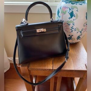 Black Leather (mini-Kelly style) Handbag